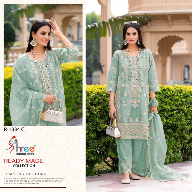 R 1334 By Shree Fabs Organza Readymade Suits Exporters In India